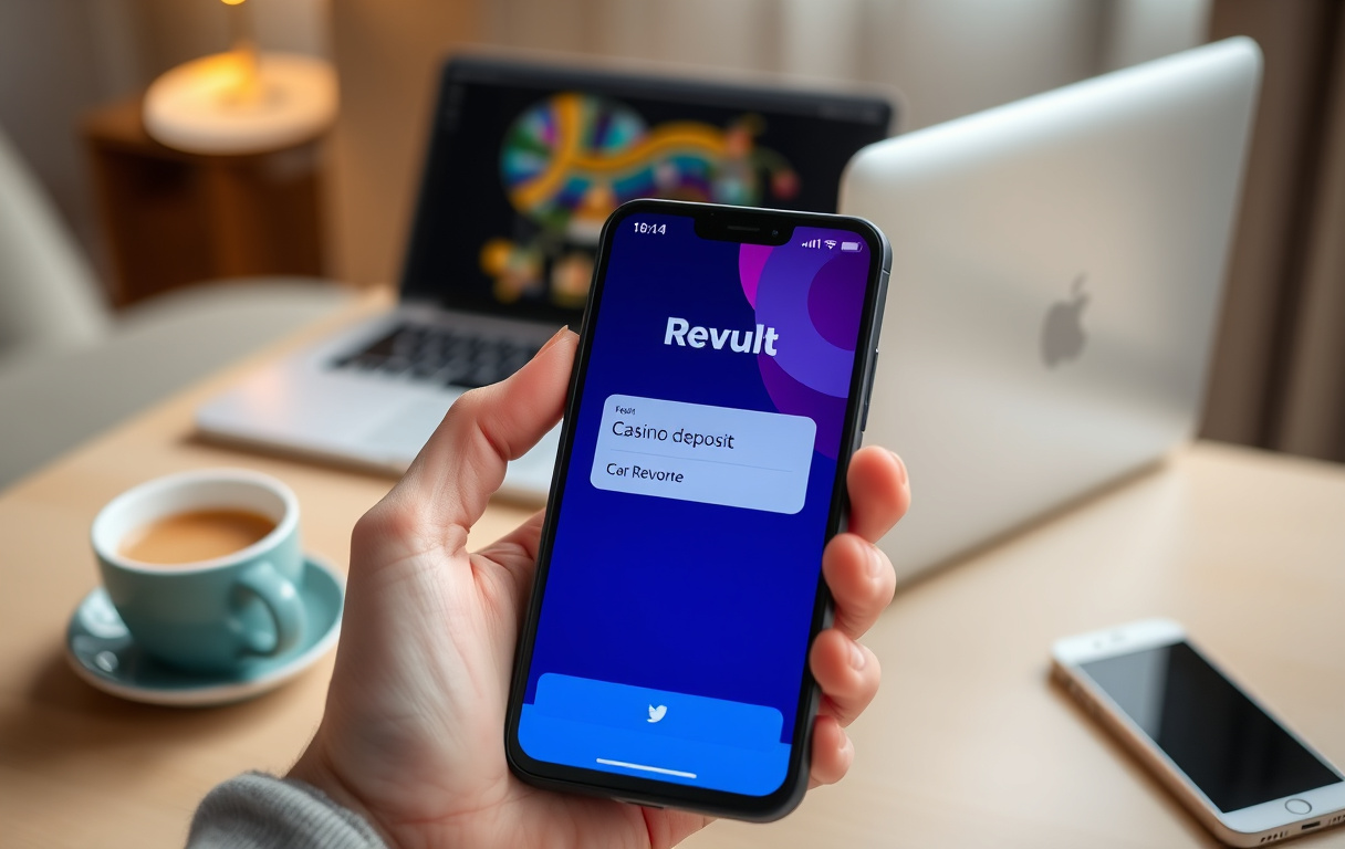 Revolut-appen på en smarttelefon med bekreftelse på casino-innskudd.