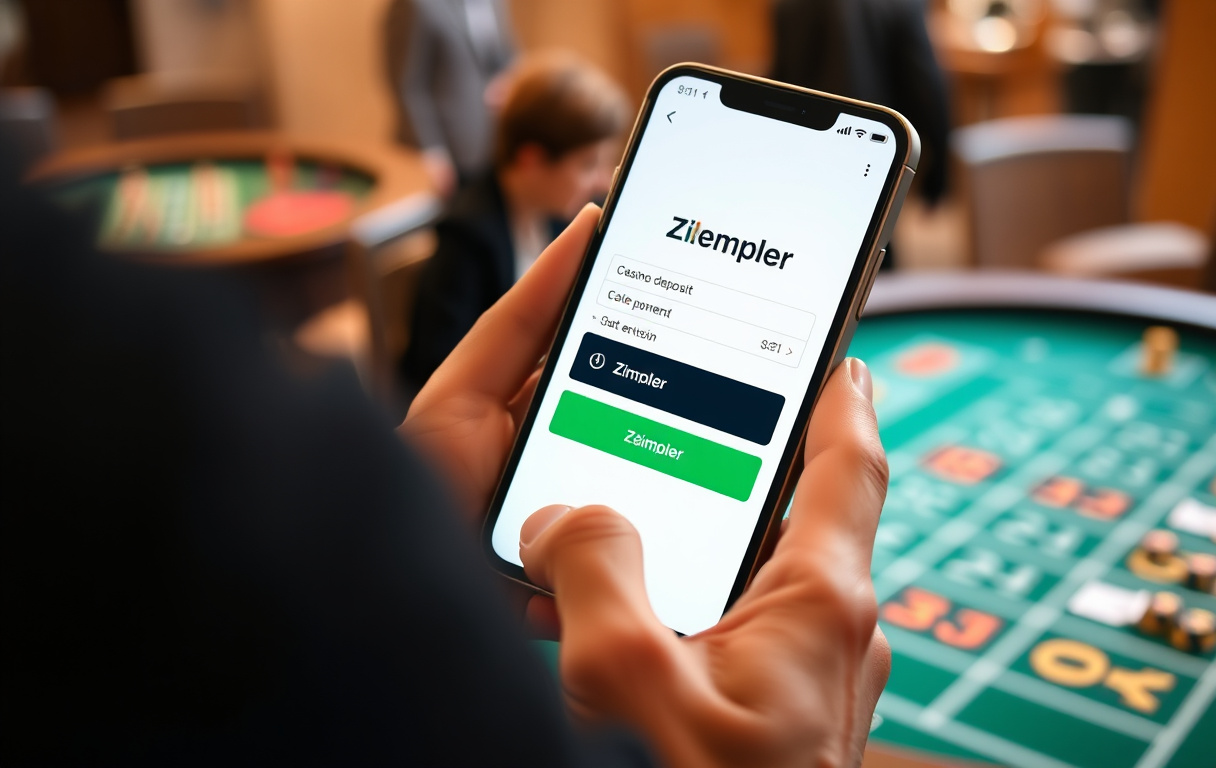Mobiltelefon med Zimpler betalingsskjerm på et casino.