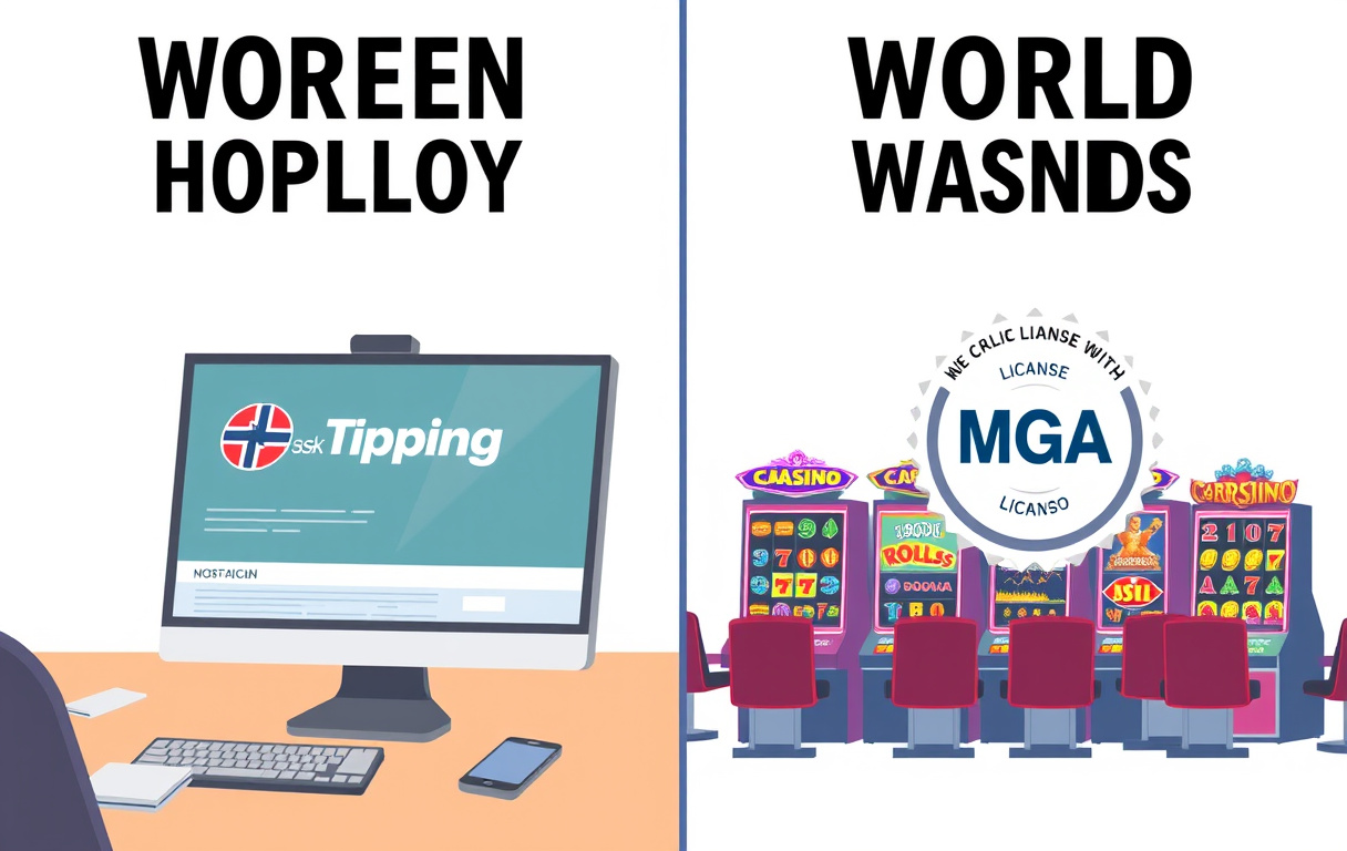 Sammenligning av Norsk Tipping (statlig monopol) og nettcasino med utenlandsk MGA-lisens.
