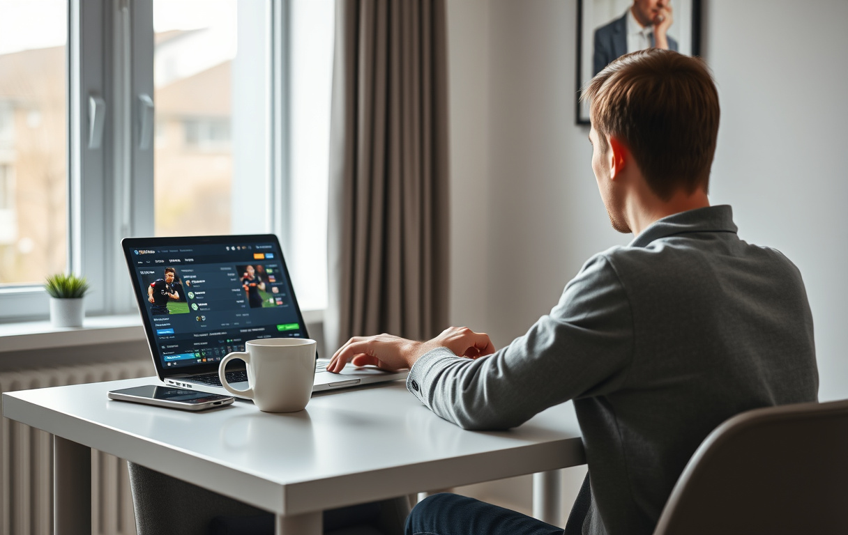 Person som analyserer odds på en bettingside på laptop