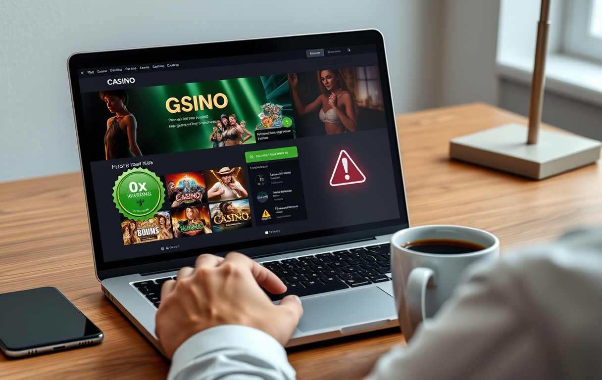 Sammenligning av casinoer med omsetningsfri bonus på laptop.
