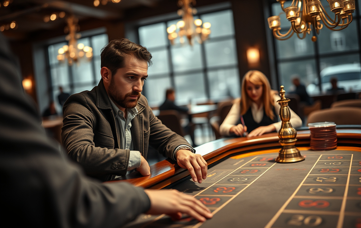 Norsk spiller foran skjerm med live dealer-rulett i et mørkt rom